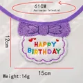 Purple pet birthday bib with Happy Birthday embroidery and elastic neck strap - Purple Bib