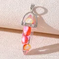 Hexagonal clear crystal pendant with pink LOVE hearts and silver bail attachment - Resin Love Heart