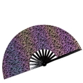 33cm reflective bamboo fan with black frame and colorful gradient spider web patterns - Reflective Black Fan - Ice Crackle