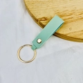 Minimalist light green PU leather keychain with gold metal ring and rivet detail - No.16 Light Green