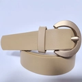 Beige faux leather belt with matte gold D-ring buckle for dresses and jeans - Khaki / 105cm
