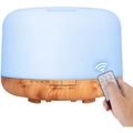 Ultrasonic diffuser with light blue LED top, wood grain base, and remote control - Light Wood Color LED - Remote Control