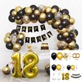 Black and gold 18th birthday balloon set with latex balloons and happy birthday banner - Black Gold Set