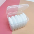 Set of 6 white velvet makeup puffs in a clear plastic storage case with latch closure - 6-Piece Boxed / White