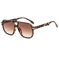 Classic aviator sunglasses with tortoise frame and brown gradient lenses at 45-degree angle - Demi Frame Gradient Tea Lens