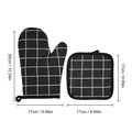 Black checkered oven mitt and pot holder set with dimension markings on white background - Black Plaid + Pad