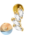 Labret en acier inoxydable doré avec zircon marquise pour piercings d'oreille et cartilage - 1.2x8mm / Or - 4 Zirconiums Marquise Courbé