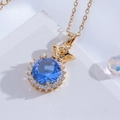 18K gold plated titanium necklace with blue zircon pendant in money bag design - Blue Money Bag
