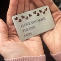 Biglietto da portafoglio in acciaio inox con incisione I Love You More per regali creativi - Carta a cuore incisa in acciaio inossidabile