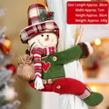Plush snowman Christmas curtain tieback with red plaid hat and stripe scarf, 30cm size - Plaid Snowman Style (001-B)