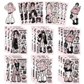 Set mit trendigen koreanischen Cartoon-Mädchen-Aufklebern für Handyhüllen und Scrapbooking - Schwarz Rosa Mädchen (Sweet Cool Stil)