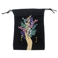 Black velvet tarot pouch with colorful leaf print and secure drawstring closure for storage - No.97 Hand Holding Plants / 13x18cm