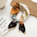 70cm silk square scarf featuring vintage orange and black equestrian carriage print - 70cm / Beige Equestrian Carriage