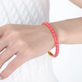 Pink enamel open bangle with gold stripe texture and polished stainless steel finish - Rose Red