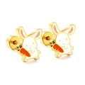 Minimalist stainless steel bunny and carrot stud earrings with secure screw back closure - Rabbit