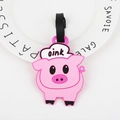 Cute pink pig silicone luggage tag with black strap and oink text on white plate - Pig
