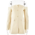 Detail van beige blazerjurk met blote schouders met dubbele knopenrij en klepzakken - S / Geel