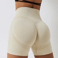 Seamless high-waisted yoga shorts in champagne gold with scrunch butt lifting texture - Beige