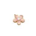Detail of pink enamel flower pendant with pearl center in gold stainless steel finish - 20mmx20mm / Light Purple White