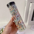 Coleteros elásticos tejidos de colores para niñas en un frasco cilíndrico transparente - Hilo Color Primavera (Tarro de 300 Piezas)