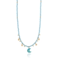Handgemaakte kralenketting met lichtblauwe stenen, gouden bedels en een blauwe maan - Blauwe Maan Hanger Stijl (Style 2)