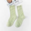 Pastel light green cotton crew socks with ribbed texture for women in spring style - Light Green