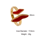 Détails d'une bague dorée ajustable avec émail rouge et indications de dimensions précises - Rouge