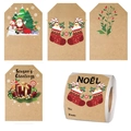 Set di 4 etichette regalo natalizie in carta kraft in rotolo con motivi festivi - 75*50MM (200 Etichette/Rotolo)