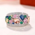 Exaggerated silver rainbow ring with colorful teardrop tourmaline and pave zircons - US 6 / Silver Rainbow