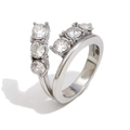 Silver-colored wrap ring with six sparkling round-cut cubic zirconia stones on top - US 6 / Steel