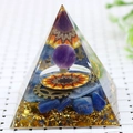 Handmade 8cm crystal pyramid with blue stones, gold foil and purple sphere core - 8cm / 25 Sun Gear