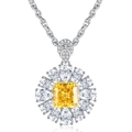 Collana girasole in argento S925 con diamante giallo quadrato e zirconi brillanti - Ciondolo Giallo Girasole con Collana (XL015) / Ciondolo Giallo (con Collana)