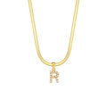 Gold-plated flat snake chain necklace featuring a pearl-inlaid letter R pendant charm - Style R