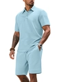 Completo uomo azzurro con polo a maniche corte e pantaloncini in maglia a nido d'ape - S / Azzurro