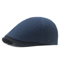 Dark blue breathable mesh beret cap with black brim for summer outdoor sun protection - Blue
