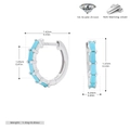Detailed size and material guide for 925 sterling silver hoop earrings with zircon - Silver/Turquoise Zirconia