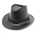 Classic black faux leather western cowboy hat with braided stitching and rope band details - M(56-58cm) / Black