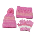 Dettaglio del set invernale in maglia per bambini con cappello, sciarpa e guanti rosa - Rosa Rosso (Sfumato Rosa Bianco)
