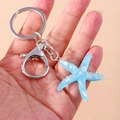 Detail of blue starfish keychain with glitter resin texture held in a hand - Blue Starfish