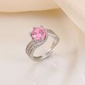 Macro view of a 3-carat pink zircon ring with triple-row twisted pave setting - White Gold Plated Pink Zirconia