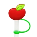 Cute red apple silicone straw cover cap with green leaf detail for drinking accessories - Red Apple-1750-21