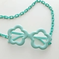 Mint green flower-shaped children's sunglasses with matching bold plastic chain - With Thick Chain / Mint Green