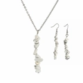 Detail view of handmade white agate crushed stone necklace and earring jewelry set - White Turquoise Set