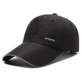 Schwarze schnelltrocknende Baseballkappe mit SPORTS-Stickerei und reflektierendem Rand - Verstellbar / Schwarz