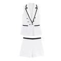 Women's chic two-piece suit with double-breasted vest and shorts in white and black - XS / White