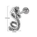 Clou d'oreille dragon en acier inoxydable argenté avec tige sans filetage et vue latérale - Dragon (Droite) / 0.8x6mm