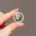 Golden alloy brooch with leaf design and colorful marquise-cut stones for suits - 458# Round Wheat Ear