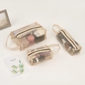 Lot de 3 trousses de toilette de voyage en maille beige pour maquillage et pinceaux - Ensemble d'outils combo / Or
