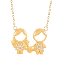 Golden boy and girl holding hands pendant necklace with sparkling white zircons - Gold Boy Girl Hand in Hand Style (KN236258-Z)