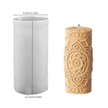 Relief mandala floral cylinder silicone mold and finished candle with dimensions - Mandala Flower Cylinder / White